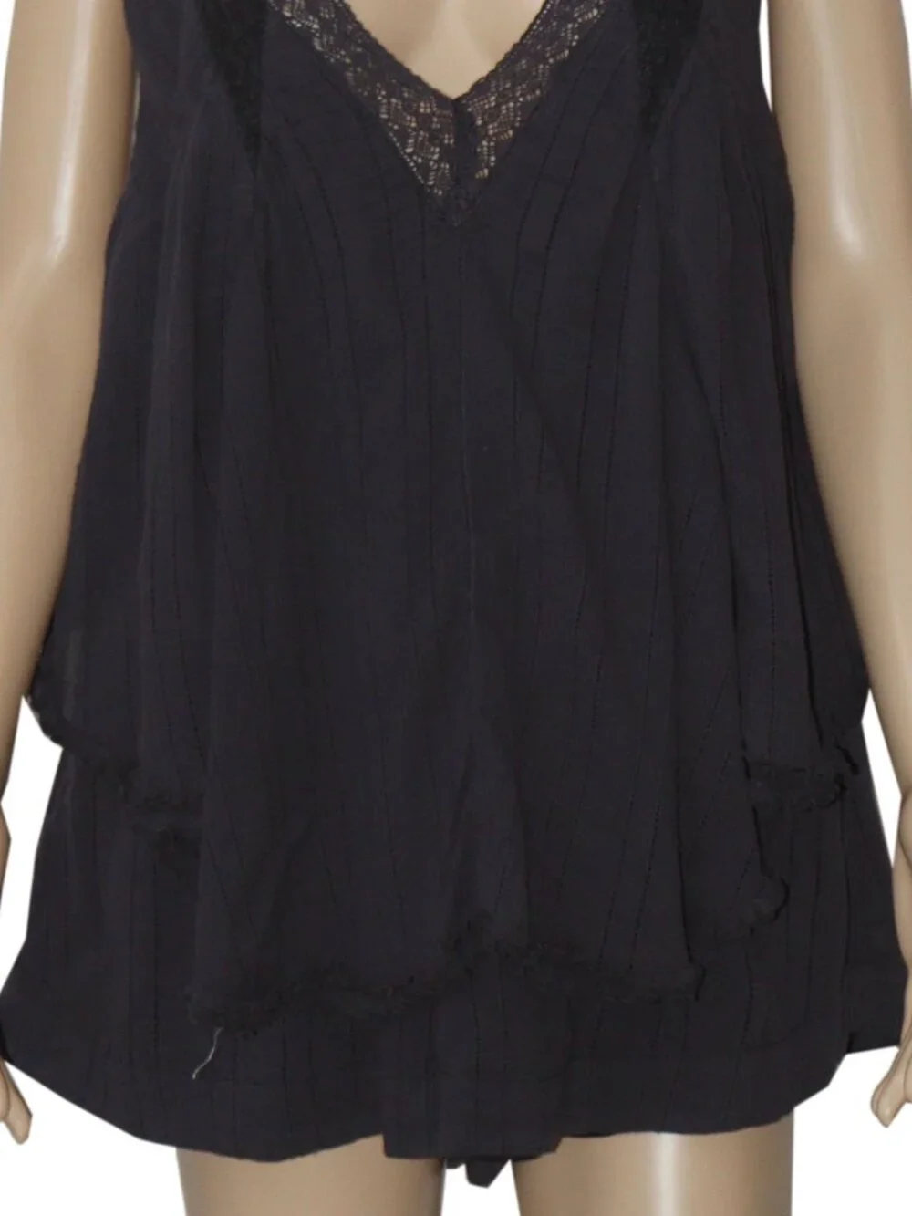 Free People Geneva Romper V Neck Sleeveless Navy Crochet Lace S